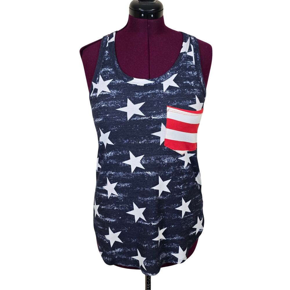 Women's A.Gain Patriotic American Flag Racerback Mixed Media Tank | Size Small